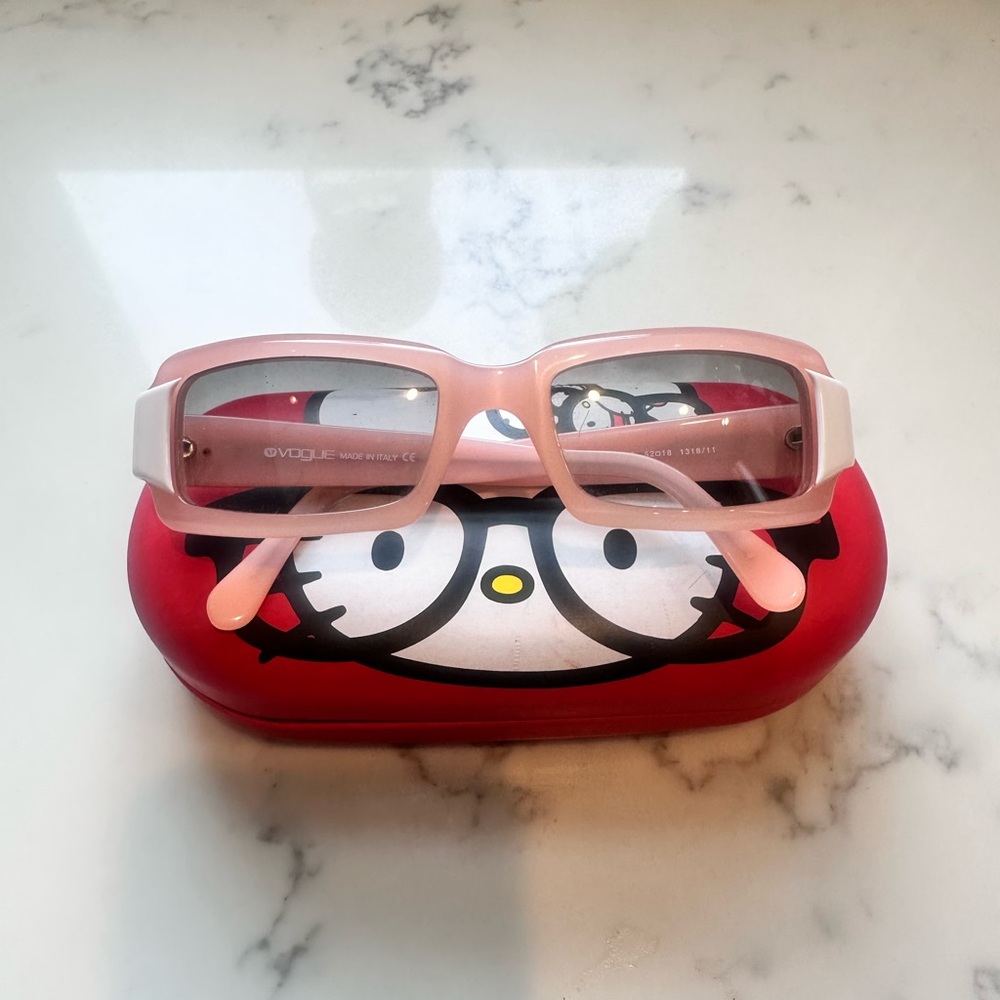 Light Pink Vogue Eyeglasses with Hello Kitty Case, Made in Italy.